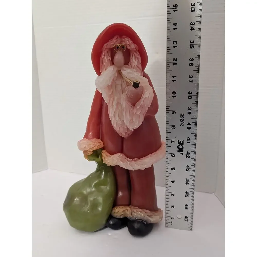 Vintage Northern Lights Fantasy Figure Santa Candle with Pipe & Gift Bag